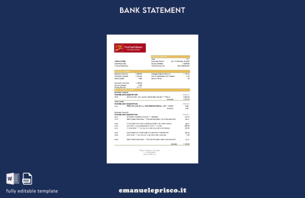 modello Excel di estratto conto bancario Bahamas FirstCaribbean International Ba